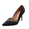 Tacones Pequeños de Diseñador Negros para Mujer, Poco Fatigantes, para Salir, Estilo Nuevo Otoño 2025, Zapatos de Tacón de Aguja con Pedrería Francesa