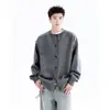 Suéter cárdigan cleanfit gris claro para hombre otoño perezoso punto de alta gama suelto canalla guapo chaqueta casual