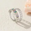 Anel de Dedo Geométrico com Abertura em Zircônia Triangular Estilo Coreano Banho de Ouro 18k Cobre Design de Luxo Leve Nicho para Mulheres