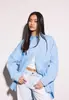 Camisa de Rayas Verticales Azul Claro para Mujer, Bestseller Transfronterizo Europeo y Americano, Cuello de Solapa, Hombro Caído, Holgada, para Ir al Trabajo, para Vestir en Capas, Casual, Manga Larga