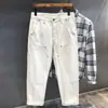 Moda Urbana Americana Parcheado Ropa de Trabajo Jeans Blanco Crudo para Hombre, Pantalones Largos Casuales Rectos Holgados para Primavera y Verano