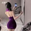 Dormila Sexy Lingerie Sexy Roxo Cheongsam Pura Luxúria Tentação Uniforme Seios Pequenos Não Precisa Tirar Conjunto de Pijama Qqny