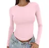 2026 Amazon nueva camiseta básica versátil de manga larga con cuello redondo, corte ajustado, estilo europeo y americano, para primavera y otoño, color liso, corte ajustado para mujer