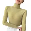 Suéter de Lana de Cuello Alto Sin Costuras para Mujer 100% Lana Pura Otoño e Invierno Jersey Camiseta Base Interior Suéter Ajustado Elástico de Cachemira