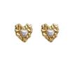 Pendientes de Perla con Pliegues Corrugados de Amor Barroco Retro Francés de Alta Gama Dorados Medievales Nuevos Pendientes para Mujer