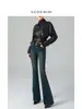 Jeans Feminino Cintura Alta Micro Flare Elástico Quatro Lados Tendência Nostálgica, Look Retro Justo Levanta Bumbum Emagrecedor Novo Estilo Outono 2025