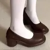 Sapatos de Couro Retro com Aumento de Altura para Mulheres, Versáteis, Leves, Antiderrapantes, Sapatos Mary Jane, Novos Sapatos de Salto Único com Bico Redondo para Primavera e Outono 2026