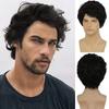 Peluca para hombre, peluca negra, parcial, corta, rizada, multicapa, esponjosa, de simulación natural, venta al por mayor de fábrica
