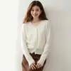 Novo Estilo de Outono Manga Longa Malha 12 Gauge com Franjas Decote V 35% Cashmere 65% Lã Versátil Estilo Francês Gentil Cardigan de Tricô