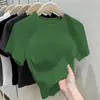 Camiseta de algodón puro con sentido del diseño, hombros rectos, manga corta, para mujer, primavera-verano, estilo básico, corte ajustado, estiliza, chica atractiva, top de cuello redondo, gris
