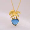 Collar Colgante Longrui Transfronterizo Nuevo Unicornio Doce Piedras de Nacimiento Corazón de Melocotón Incrustado con Collar de Piedras de Colores