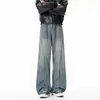 Xintang Capital do Jeans Calça Reta Masculina Ilhós Azul Claro Levemente Flare Cintura Alta Solta Calça Masculina Outono