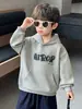 Sudadera con capucha bordada y retazos para niños de primavera y otoño, sudadera con capucha elegante estilo coreano para niños, top casual para niños pequeños y mayores