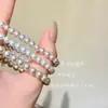 Pulsera Auténtica de Perla Redonda Shijia Color Rosa Manta con Cierre Magnético para Mujer, Gama Alta, Elegante, Sencilla, Versátil, Adecuada para el Trabajo