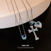 Colar Pingente Cruz Zircônia Cúbica Aço Inoxidável Coração Redondo Corrente Clavícula Sentido de Luxo Leve Alto Padrão Brincos Versáteis Exquisitos