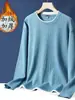 Camiseta de Manga Larga Waffle Talla Grande para Hombre Otoño e Invierno Cuello Redondo Holgada Talla Grande Color Sólido Camiseta Base Suéter para Hombre