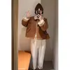 Outono e Inverno Feminino Estilo Melaude Conjunto Curto Solto Espessado Quente Pele de Lã de Cordeiro Peça Única Jaqueta de Algodão Top