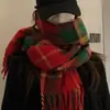 Cachecol Vermelho de Natal Feminino de Inverno Xadrez Caxemira Ins Versátil de Alto Nível Lenço Atmosférico