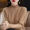 Nuevo suéter de punto para mujer de otoño e invierno con cuello medio alto, mangas largas, corte holgado, adelgazante, top de punto pullover versátil