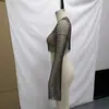 Top de rejilla transparente de manga larga AYJ, estilo chica hot transfronterizo europeo y americano, con diamantes completos, crop top corto sexy para superponer