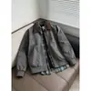 Chaqueta retro americana Detroit, chaqueta de béisbol de ajuste limpio para hombre para primavera/otoño con cuello alto, prenda exterior de lona lavada tipo workwear