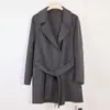 Liquidação, sem trocas ou devoluções: casaco de lã feminino de alta qualidade, com corte solto, elegante, com cintura de amarração e gola longa com lapela