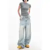 Jeans Americano Retrô Lavado de Perna Larga para Mulheres 2025 Verão Cintura Alta Versátil Solto Caimento Calças Retas Comprimento Chão