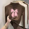 Ropa interior básica de polar con cuello alto medio para niñas para otoño e invierno, top cálido casual de manga larga cepillada para niños mayores