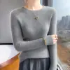 2025 Nuevo Otoño e Invierno Tejido de Punto Redondo 100% Lana de Manga Larga Color Sólido Rayas Suéter Look Adelgazante