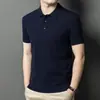 Camisa Polo de Malha Masculina 260g Lã Fina Amiga da Pele Veludo Cor Sólida Gola Polo Manga Curta Suéter Camada Base