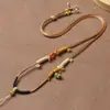 Nuevo Cordón para Colgante Vintage, Nuevo Collar Tejido a Mano Estilo Chino con Múltiples Gemas, Cordón de Cuero con Colgante de Ágata y Jade