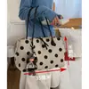 Bolsa tote retrô fashion com poás, bolsa grande para livros para estudantes, bolsa de mão/ombro versátil, fresca e simples