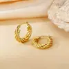 Pendientes de Otoño e Invierno 2024 Moda Elegantes Estéreo de Gama Alta Hebilla de Oreja Hilo Retorcido Anillo Liso Acero de Titanio Femenino con Estilo