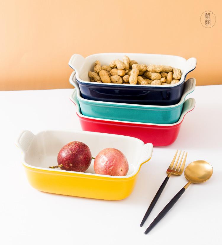 定制色釉北欧陶瓷烤盘长方形双耳焗饭碗家用烘焙芝士焗饭烤盘套装