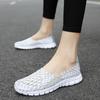 Sapatos femininos plus size de verão, novos, tecidos, ocos, respiráveis, elastomia, preguiçosos, slip-on, estilo coreano, moda, respirável, sapatos de camada única