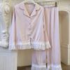 Pijama de Seda Helada Estilo Nuevo 2026 para Mujer, Pantalón de Manga Larga, Lentejuelas de Alta Gama, Encaje de Perlas, Conjunto Sencillo para Casa