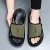 Pantuflas de Cuero Genuino de Alta Gama para Hombre, Ropa de Casa Antideslizante de Verano, Sensación Premium, Sandalias de Tira Única, Sandalias de Cuero de Moda para Hombre