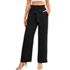 Calça Feminina Casual de Perna Larga de Cor Sólida Europeia e Americana Transfronteiriça, Cintura Alta, Moda, Solta, Cadarço, Perna Reta, Perna Larga, Longa para Mulheres