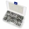 Set de caja transfronterizo de 201 tuercas hexagonales de acero inoxidable con brida, dientes y arandelas, diseñado para prevenir el aflojamiento y el deslizamiento