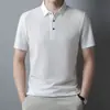 Camiseta de manga corta sin costuras de seda de hielo para hombre, casual de negocios de verano, elástica, resistente a las arrugas, transpirable, cuello redondo, top fino