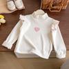 Camiseta de Fondo de Terciopelo con Estampado de Corazones para Niñas Sencilla Suave Cuello Alto Medio 2025 Primavera y Otoño Nuevo Top Casual para Bebé