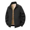 Jaqueta masculina em estoque para primavera e outono, gola alta, estilo workwear, espessada, cor sólida, corte solto, à prova de vento, para homens de meia-idade e jovens, vestuário esportivo externo