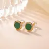 Brincos Yilu de prata S925 banhados a ouro com jadeíta verde seco, modernos, simples, elegantes, versáteis para o dia a dia, brincos redondos de prata