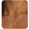 Colar de Corrente para Clavícula com Pingente de Bolha de 26 Letras Estilo Europeu e Americano Camadas de Contas Banhado a Ouro Tendência