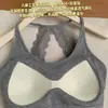 Top de tirantes de algodón acanalado transpirable con encaje sin espalda para principios de primavera con copas incorporadas, camisola ajustada