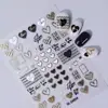 Preto e Branco Ouro Coração Amor Mãe Beleza Adesivos para Unhas Ouro em Relevo Folha de Ouro Adesivos de Unha Aderentes Dia dos Namorados Decoração DIY Adesivos