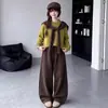 Conjunto de otoño 2026 para niñas, nuevo, elegante y moderno, suéter tipo chal y pantalones de lana para niñas mayores, atuendo estilo bosque para niños