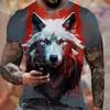 Camiseta Estampado Animal Harajuku Impresión Digital 3D Moda Patrón Lobo Manga Corta 2024 Transfronteriza para Hombre Transpirable Fitness