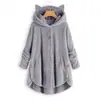Amazon 2025 Otoño/Invierno Europeo y Americano Botón con Capucha Orejas de Gato Felpa Superior Tendencia Irregular Marca Color Sólido Abrigo Mujer