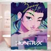 Cortina de Ducha con Patrón de Collage Estilo Tech de Grupo Femenino Exclusivo Transfronterizo Huntrx, Tela para Baño, Sin Taladro con 12 Ganchos